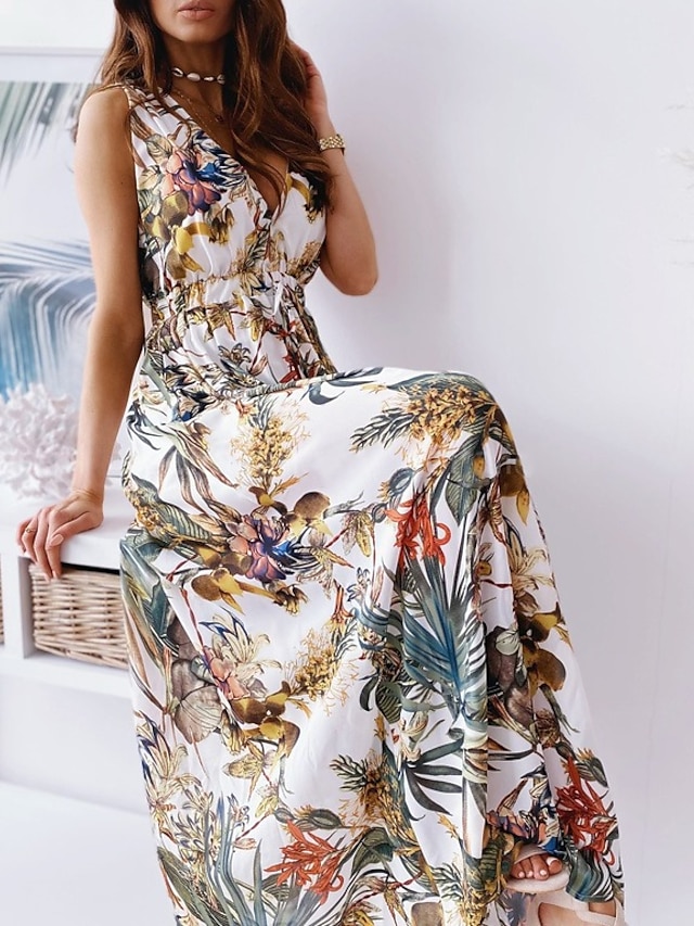  Women's Swing Dress Maxi long Dress Sleeveless Floral / Botanical Backless Summer Holiday Boho 2022 S M L XL 2XL