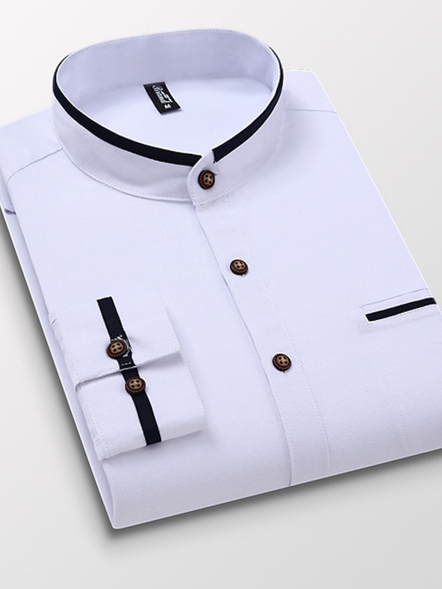  Herren Hemd mit Stehkragen Oberhemd Oxford Hemd Hochzeit Freizeitskleidung Weiß Marineblau Grau Leicht Blau Langarm Stehkragen Ganzjährig Bekleidung