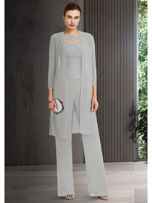 Jumpsuit / Pantsuit Mother of the Bride Dress Formal Elegant Jewel Neck ...