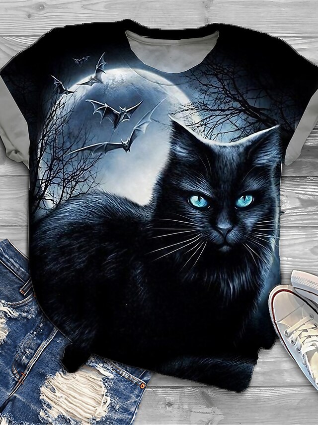 Womens Clothing Plus Size Collection | Womens Plus Size Tops T shirt Cat Graphic Print Short Sleeve Crewneck Basic Daily Holiday