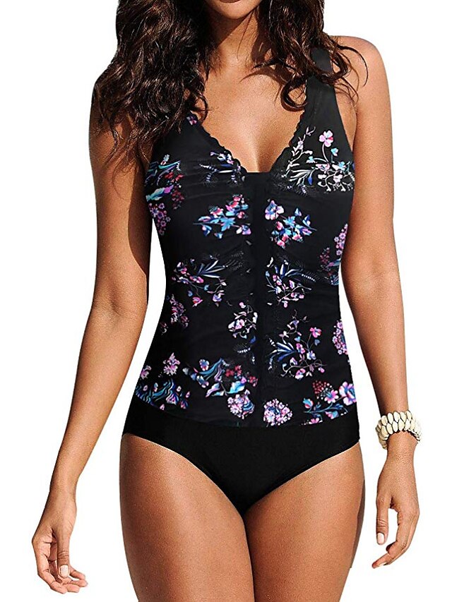 Womens Clothing Womens Swimwear | Womens Swimwear One Piece Monokini Normal Swimsuit Tummy Control Push Up Florals Picture 8 Pic