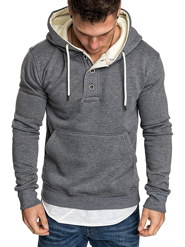 Men's Hoodie Black Dark Gray Red Navy Blue Gray Hooded Solid Color ...