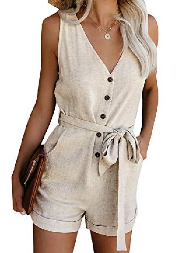  Women's Jumpsuits Patch Pocket Casual Summer Romper Solid Color Basic Holiday Daily Wear Regular Fit Sleeveless Wine Blue White S M L Spring