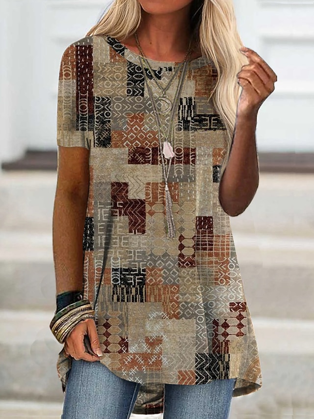 Per donna Abito a T shirt Mini abito corto Manica corta Color Block Stampa  Primavera Estate Girocollo Informale 2022 S M L XL XXL XXXL / Largo del  8571488 2022 a $14.87