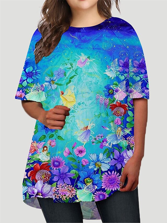 Womens Clothing Plus Size Collection | Womens Plus Size T Shirt Dress Tee Dress Floral Round Neck Print Half Sleeve Fall Spring 