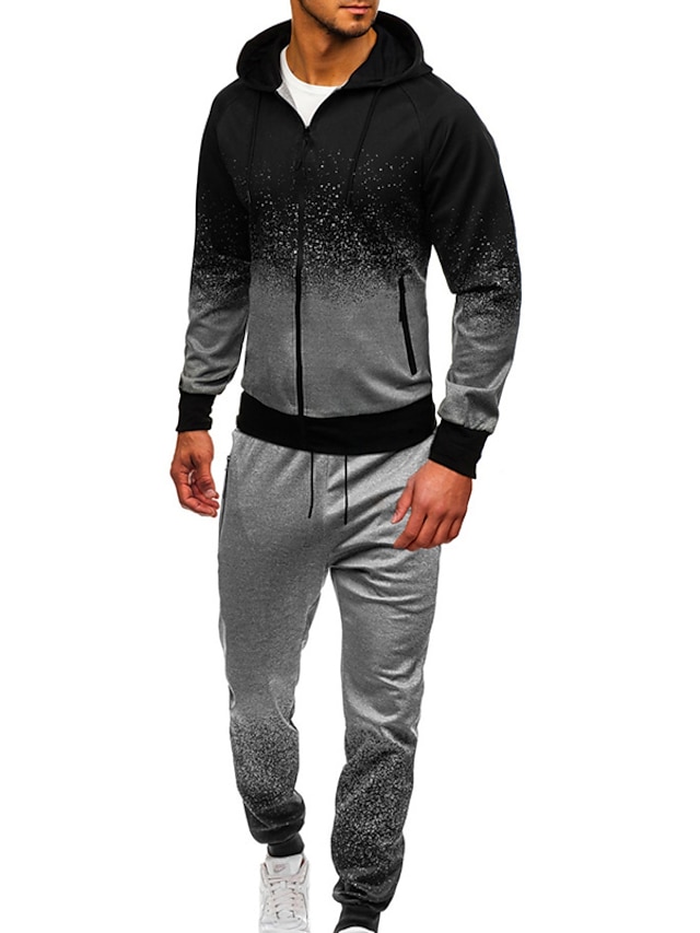 Mens Clothing Mens Hoodies & Sweatshirts | Mens Tracksuit Full Zip Hoodie Gradient 2 Piece Zipper Hooded Daily Fitness Sportswea