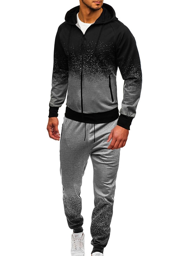 Mens Clothing Mens Hoodies & Sweatshirts | Mens Tracksuit Full Zip Hoodie Gradient 2 Piece Zipper Hooded Daily Fitness Sportswea