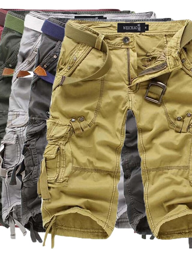  Men's Cargo Shorts Capri shorts Capri Pants Zipper Multi Pocket Plain Calf-Length Casual Daily 100% Cotton Sports Streetwear Dark Khaki ArmyGreen Inelastic