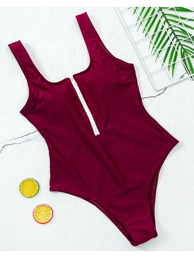 Womens Clothing Womens Swimwear | Womens Swimwear One Piece Monokini Bathing Suits Normal Swimsuit Backless Tummy Control Zipper