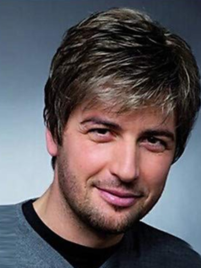  Brown Wigs for Men Mens Wig Short Black Mixed Silver White Natural Side Part Wig Middle Age Mature for Male Synthetic Hair Replacement Full Wigs