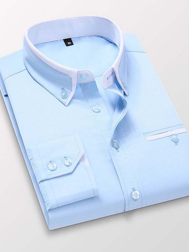  Men's Dress Shirt Button Down Shirt Collared Shirt Non Iron Shirt Light Pink White Blue Long Sleeve Plain Collar Spring &  Fall Wedding Work Clothing Apparel