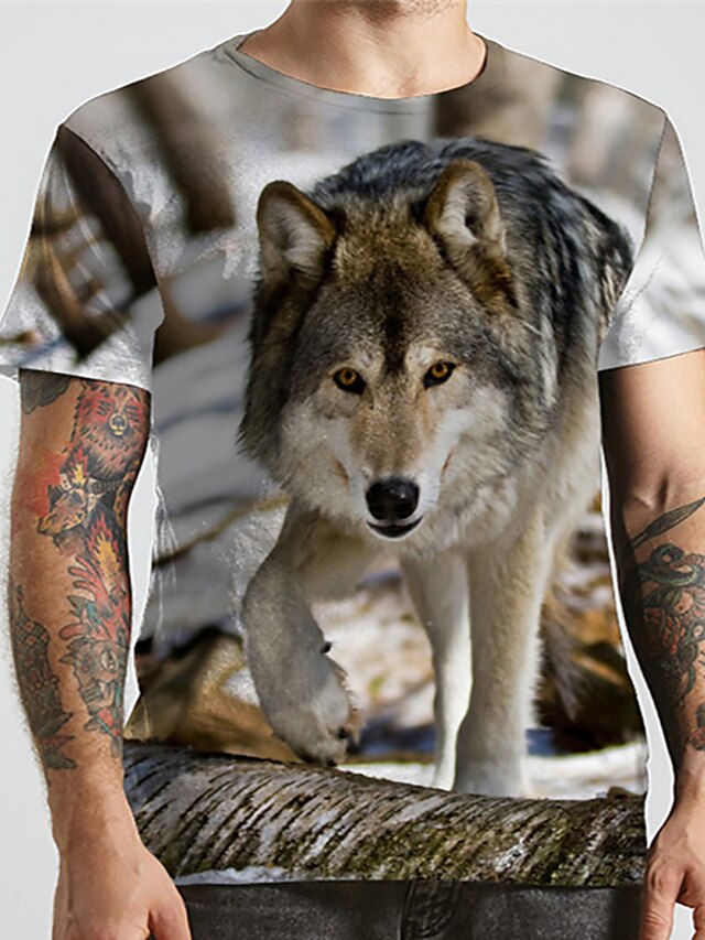 Mens Clothing Mens Tees & Tank Tops | Mens Unisex Tee T shirt Tee Shirt 3D Print Graphic Prints Wolf Animal Plus Size Round Neck