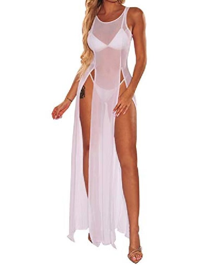 Women/'s Sheer Mesh Long Sleeve Maxi Beach Dress Swimwear Bikini Cover Ups