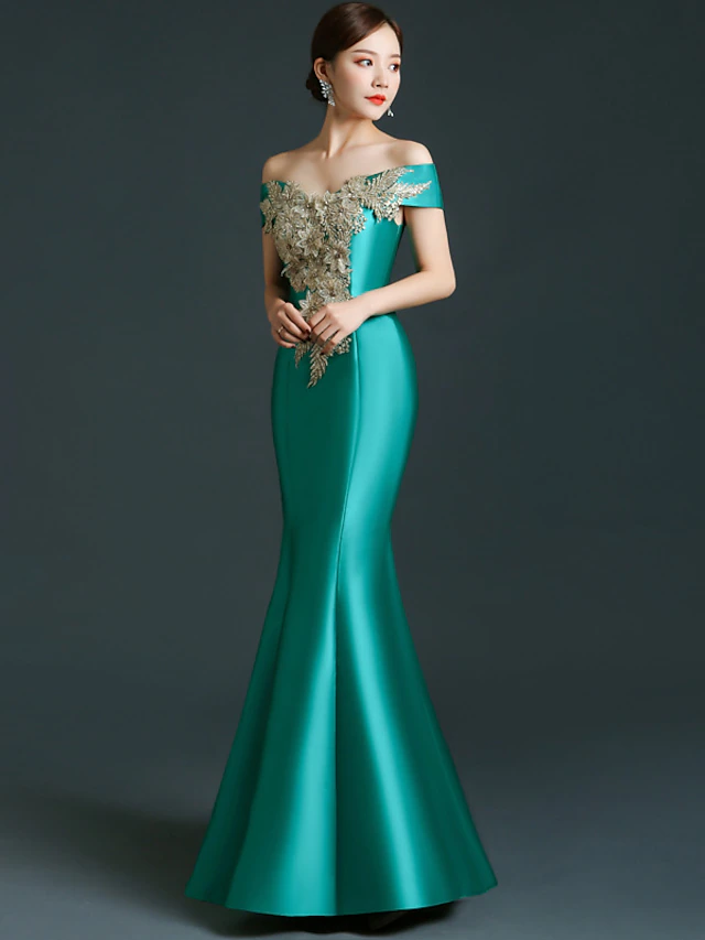 Mermaid / Trumpet Mother of the Bride Dress Elegant Off Shoulder Floor ...