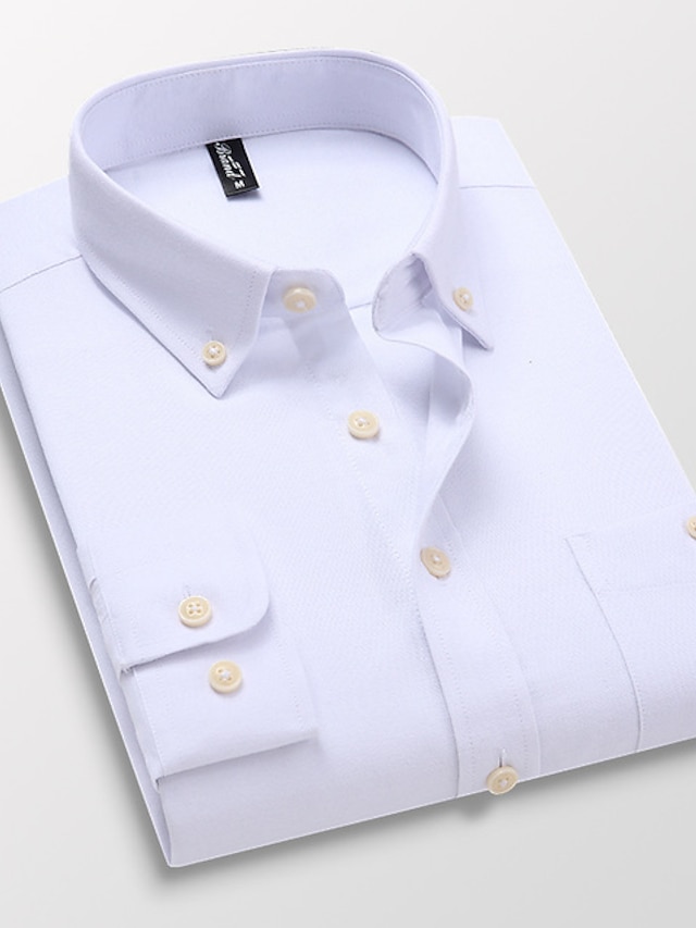  رجالي قميص رسمي زر قميص أسفل قميص بياقة زهري فاتح أبيض أزرق البحرية كم طويل 平织 ربيع & الصيف زفاف عمل ملابس
