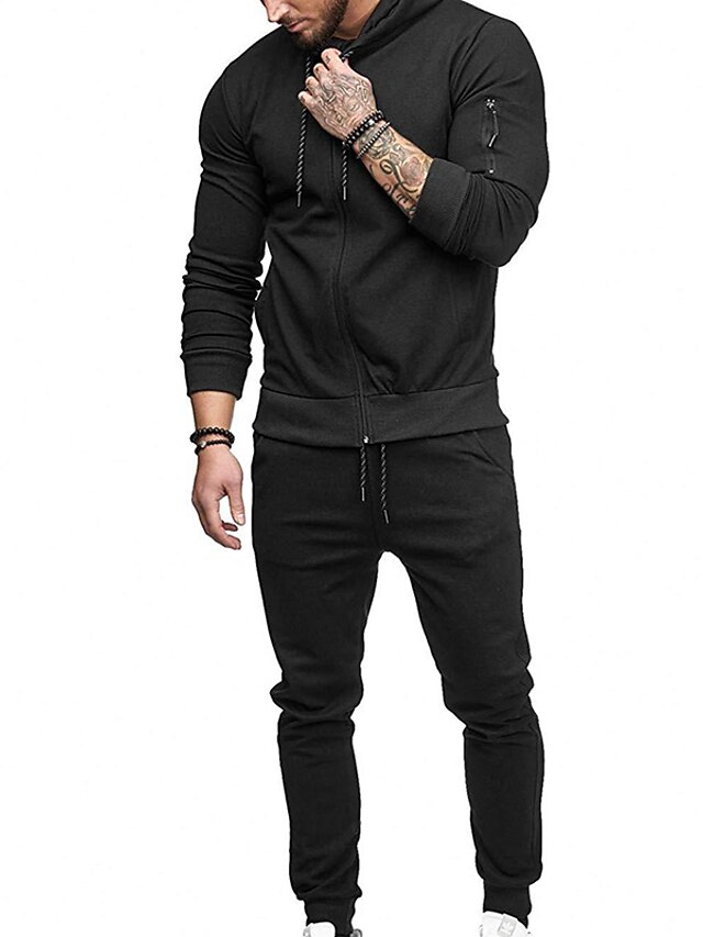 Men's Tracksuit Sweatsuit Jogging Suits Velour Tracksuit Wine Red Black White Green Khaki Hooded Plain
