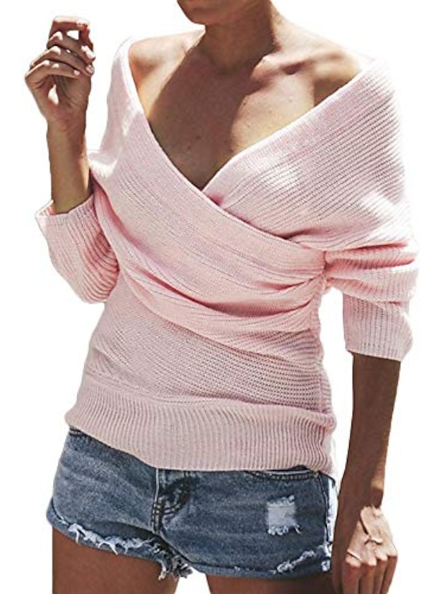 Womens Clothing Sweaters & Cardigans | Womens Pullover Sweater Jumper Knit Solid Color V Neck Stylish Sexy Going out Fall Spring