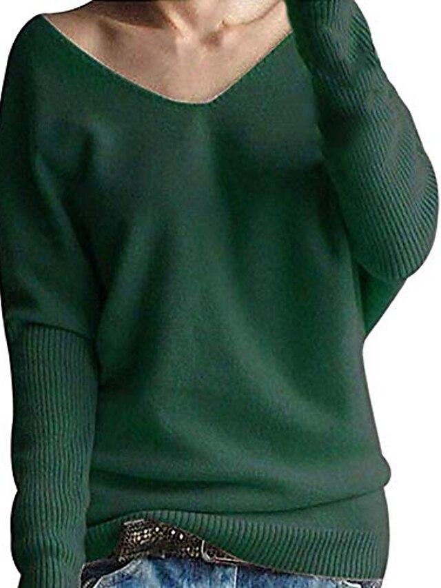 Womens Clothing Sweaters & Cardigans | Womens Pullover Sweater Jumper Knit Solid Color V Neck Classic & Timeless St. Patricks Da