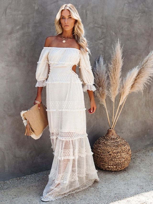 Womens Clothing Womens Dresses | Womens Swing Dress Maxi long Dress Long Sleeve Solid Color All Seasons Elegant & Luxurious 2022