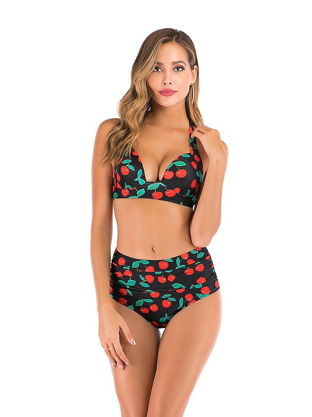 Womens Clothing Womens Swimwear | Womens Swimwear Bikini 2 Piece Plus Size Swimsuit High Waist Push Up for Big Busts Print Solid