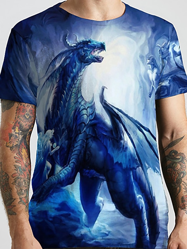  Pánské Unisex Tričko Košile Trička Zvíře Drak Grafické tisky Kulatý Vodní modrá 3D tisk Větší velikosti Ležérní Denní Krátký rukáv Tisk Oblečení Základní Designové Velký a vysoký / Léto / Běžný