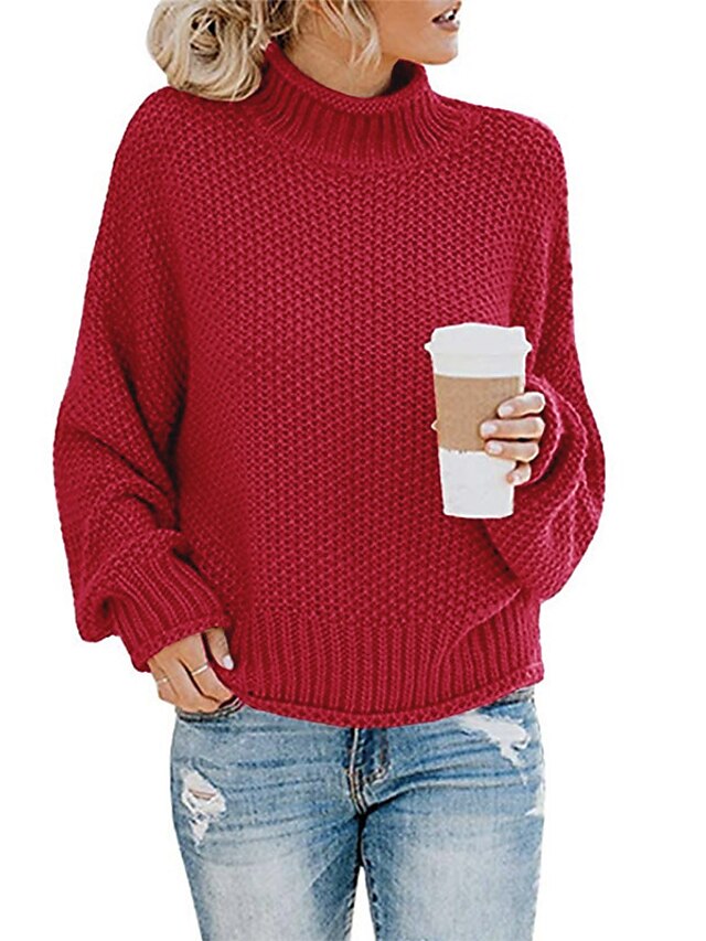 Women's Sweater Stripe Solid Color Basic Casual Long Sleeve Sweater ...