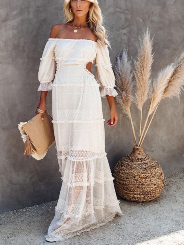 Womens Clothing Womens Dresses | Womens Swing Dress Maxi long Dress Long Sleeve Solid Color All Seasons Elegant & Luxurious 2022