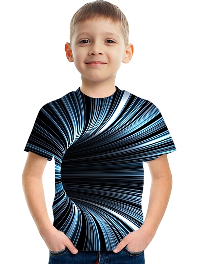  Kids Boys' T shirt Tee Short Sleeve 3D Print Graphic Optical Illusion Color Block Crewneck Unisex Light Yellow Lake blue Navy Children Tops Summer Basic Streetwear Funny 3-12 Years / Sports