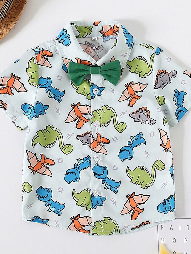  Kids Boys' Shirt Short Sleeve Dinosaur Animal Print Blue Children Tops Summer Streetwear Birthday Party Casual / Daily Children's Day Regular Fit 3-6 Years