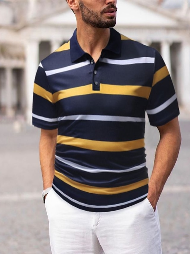  Men's golf shirts Golf Shirt Tennis Shirt Striped Regular Fit Tops Shirt Collar Green Yellow