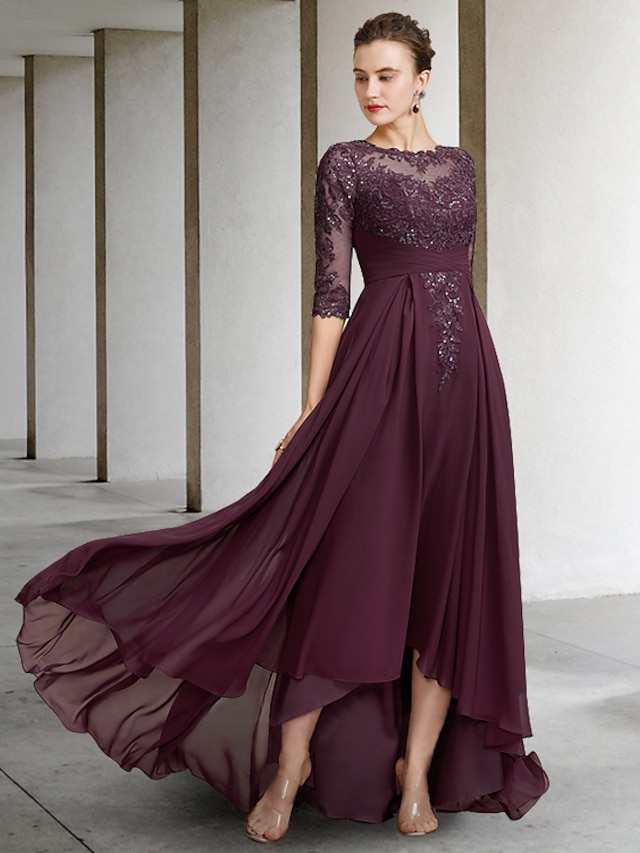 A-Line Mother of the Bride Dress Elegant High Low Jewel Neck ...