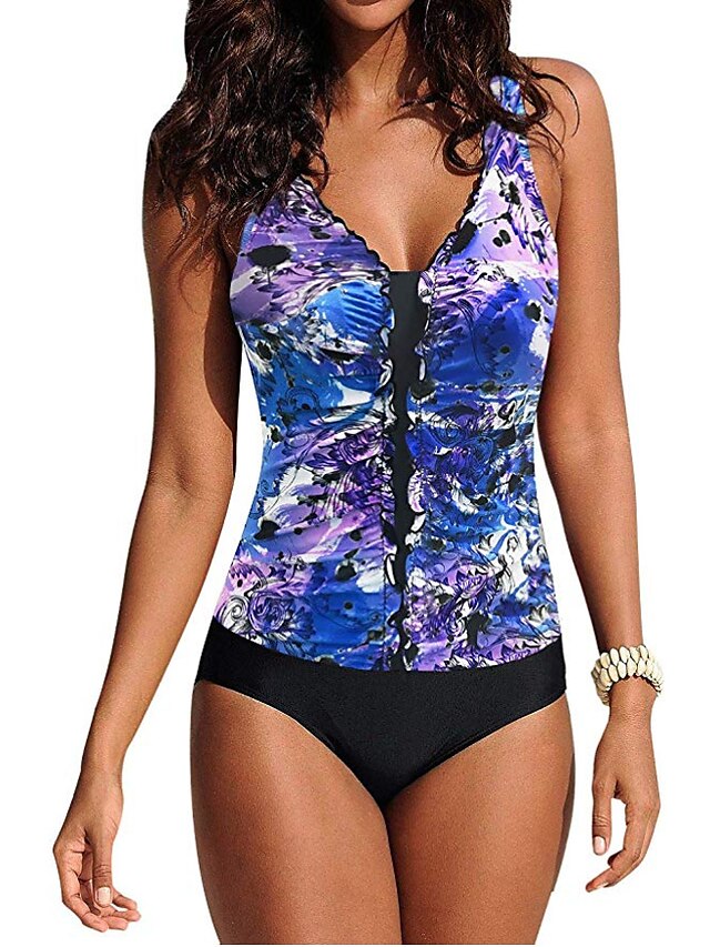 Womens Clothing Womens Swimwear | Womens Swimwear One Piece Monokini Normal Swimsuit Tummy Control Push Up Florals Picture 8 Pic