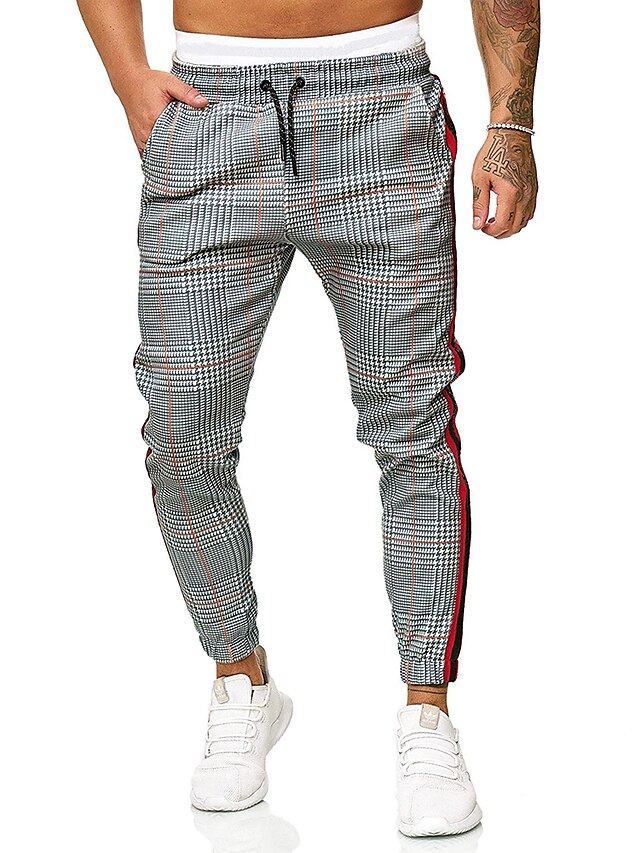 Mens Clothing Mens Bottoms | Mens Casual / Sporty Chino Pants Full Length Pants Business Daily Micro-elastic Lattice Mid Waist G