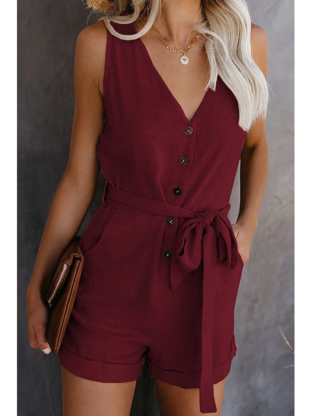 Womens Clothing Womens Jumpsuits & Rompers | Womens Romper Solid Color Basic Holiday Daily Wear Regular Fit Sleeveless Wine Blue