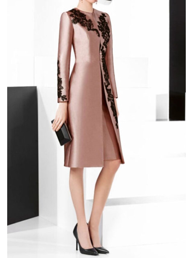 Sheath Blush Long Sleeves Satin Plus Size Mother Of The Bride Dress with Ruffles main image 1