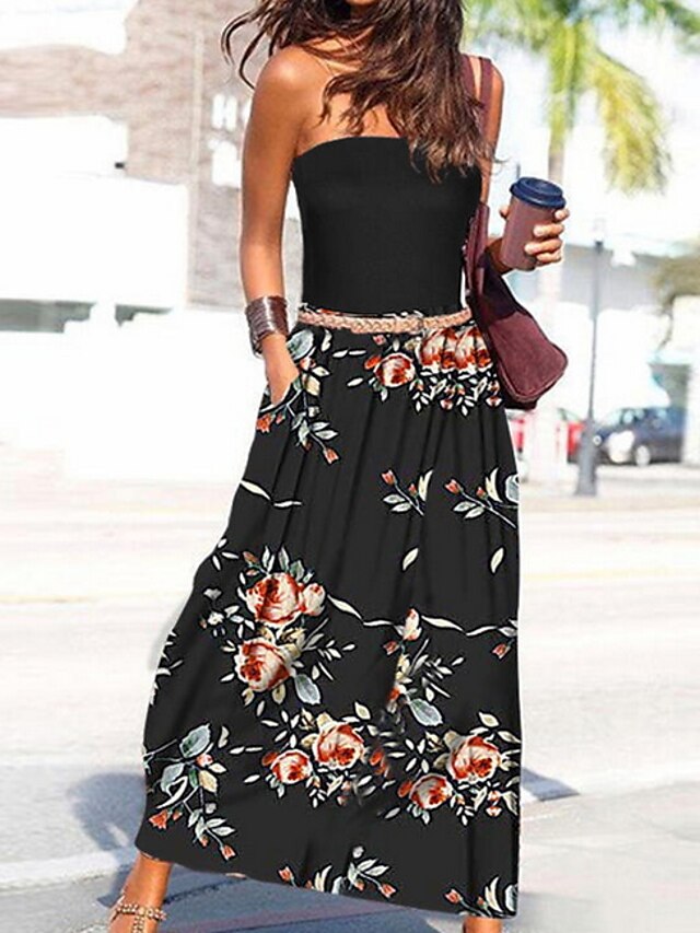 Womens Clothing Womens Dresses | Womens A Line Dress Maxi long Dress Green Blue Black Wine Sleeveless Floral Print Print Fall Su