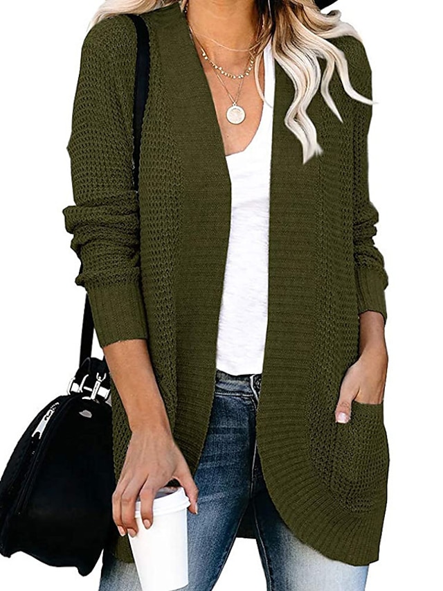 Women's Cardigan Pocket Knitted Solid Color Basic Casual Chunky Long ...