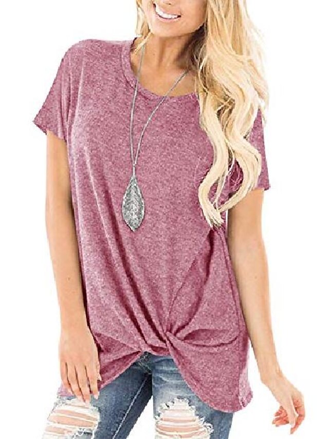 Womens Clothing Womens Tops | yidarton womens comfy casual twist knot tunics tops blouses tshirts mauve pink - YO34749