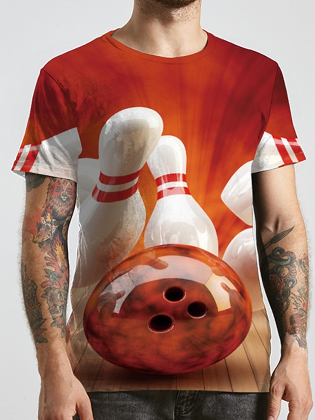 Men's Unisex T shirt Tee Tee Graphic Prints Bowling Ball Round Neck Red 3D Print Plus Size