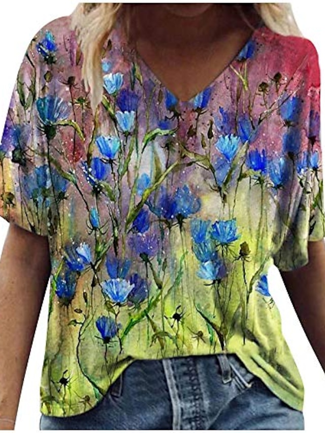 Womens Clothing Womens Tops | poto womens short sleeve shirts, casual tops for women vintage floral graphic t-shirt v-neck tees 