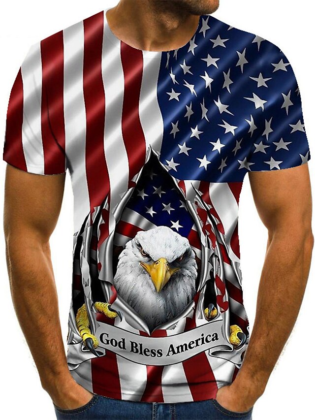 Mens Clothing Mens Tees & Tank Tops | Mens Unisex Tee T shirt Tee Shirt 3D Print Graphic Prints Eagle Flag Plus Size Round Neck 