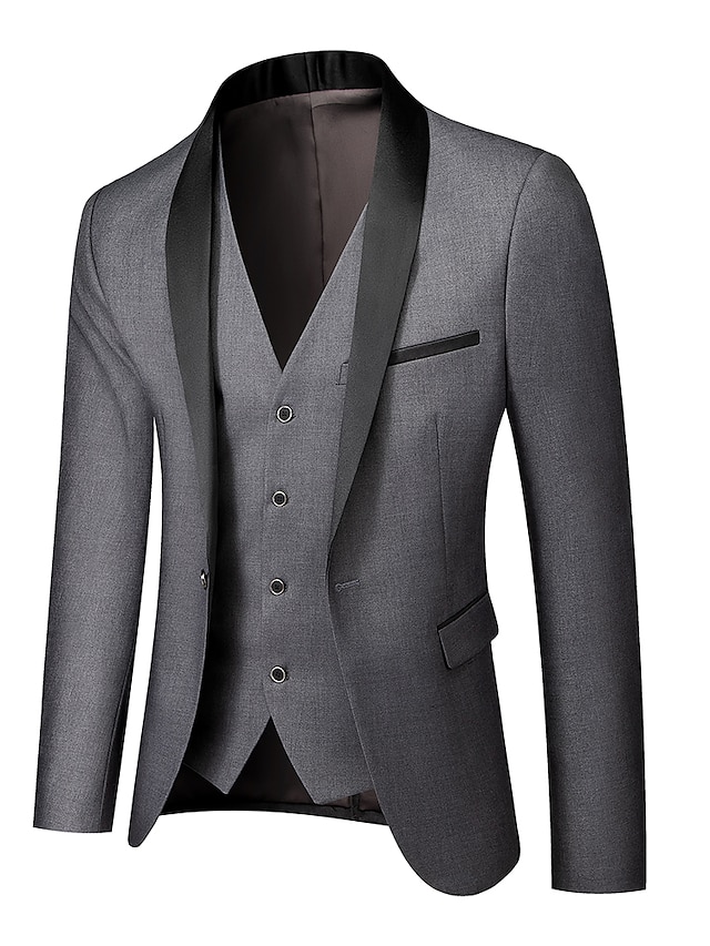  Tuxedos Tailored Fit Shawl Collar Single Breasted One-button Wool / Polyester Solid Colored