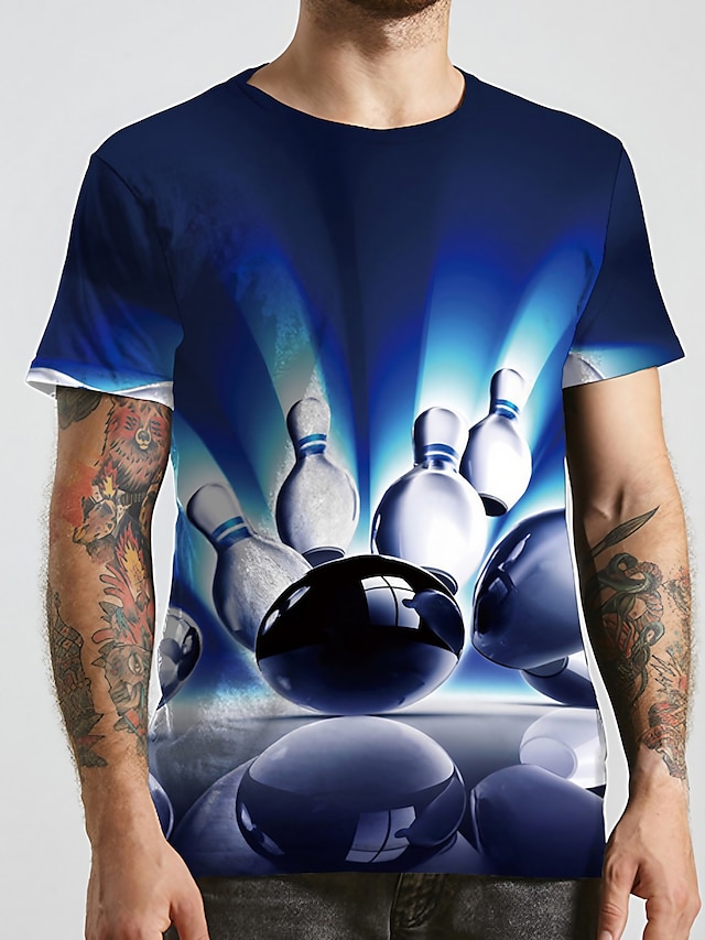  Herren Unisex T Shirt Tee Grafik-Drucke Bowlingkugel Rundhalsausschnitt Blau 3D-Druck Übergröße Casual Täglich Kurzarm Bedruckt Bekleidung Designer Basic Groß und hoch