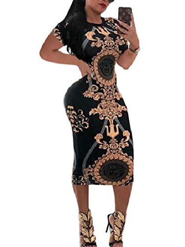 Womens Clothing Womens Dresses | Womens Sheath Dress Midi Dress 2619-1 black gold 2619-2 Platinum 2619-3 purple 2619-4 red 2619-