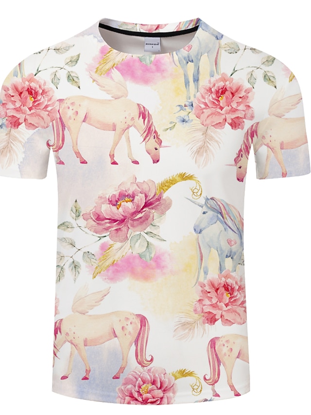 Mens Clothing Mens Tees & Tank Tops | Mens Unisex Tee T shirt Tee 3D Print Unicorn Graphic Prints Animal Plus Size Crew Neck Cas