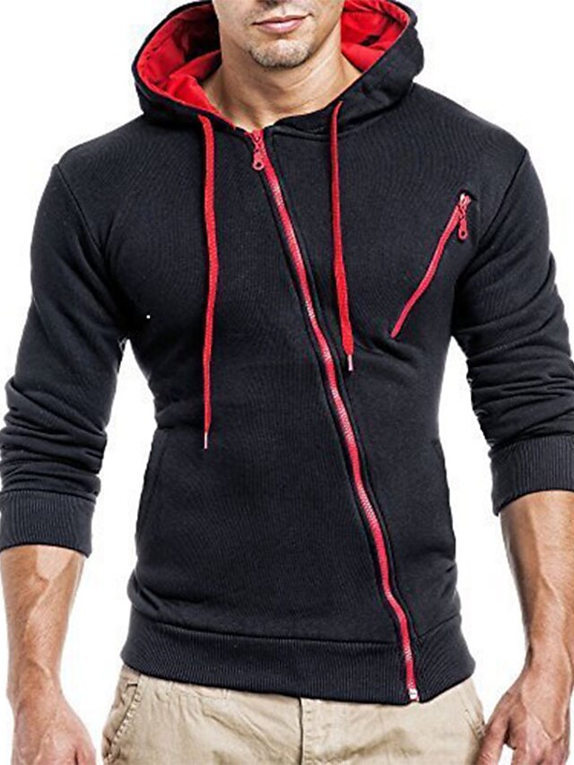 Mens Clothing Mens Hoodies & Sweatshirts | Mens Zip Up Hoodie Sweatshirt Color Block Hooded Daily Going out Weekend non-printing