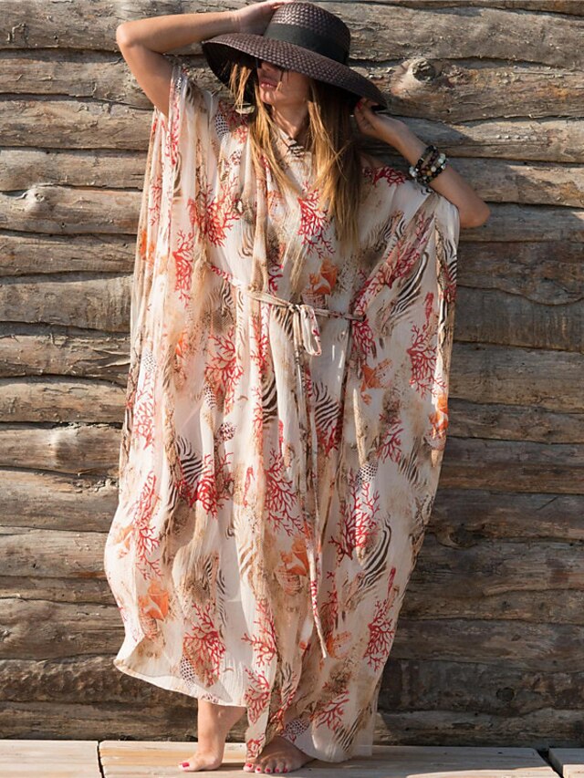 Mujer Vestido de Columpio Vestido largo maxi Naranja Sin Mangas Floral  Estampado Acordonado Estampado Primavera Verano Escote Barco Casual Sensual  Boho Corte Ancho 2022 Tamaño Único 8653577 2022 – $30.99