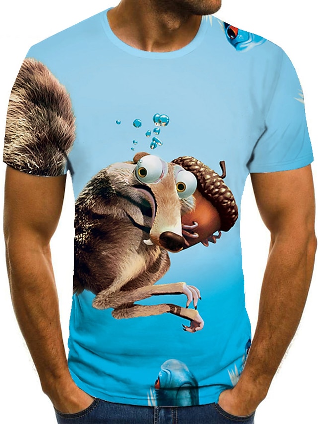  Men's Unisex Shirt T shirt Tee Tee Funny T Shirts Graphic Prints Squirrel Round Neck Blue 3D Print Plus Size Casual Daily Short Sleeve Print Clothing Apparel Fashion Designer Basic Big and Tall