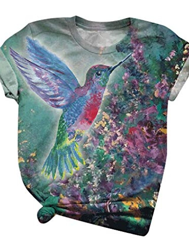  womens shirts with sayings, hummingbird graphic tees for women loose fit tie dye crewneck short sleeve shirts tops tees blue