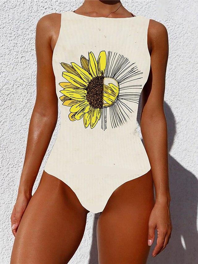 Womens Clothing Womens Swimwear | Womens Swimwear One Piece Monokini Normal Swimsuit Tummy Control Slim Floral Green White Yello